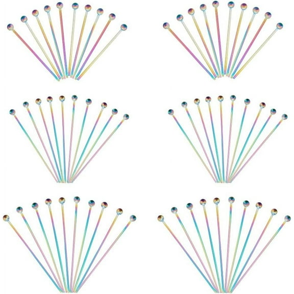 60pcs Rainbow Stainless Steel Head Pins 3 Sizes Straight Ball Head Pins Metal End Eye Pins Findings Earring Pins for Jewelry Making for DIY