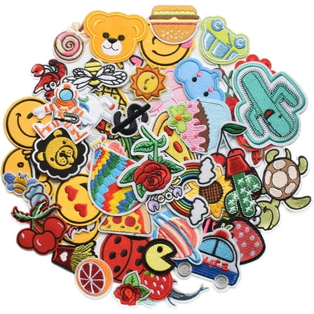 60pcs Random Assorted Styles Embroidered Patches, Bright Vivid Colors, Sew On/Iron On Patch Applique for Clothes, Dress, Hat, Jeans, DIY Accessories