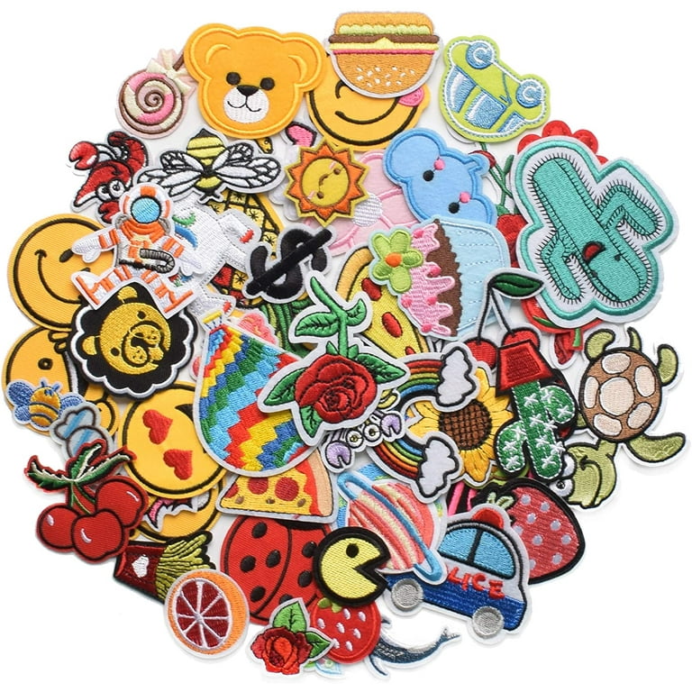 60pcs Random Assorted Styles Embroidered Patches, Bright Vivid Colors, Sew  On/Iron On Patch Applique for Clothes, Dress, Hat, Jeans, DIY Accessories 