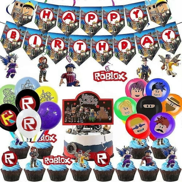 Crooz Kviee 60pcs Roblox Party Decoration Set Banners Balloon Cake Toppers Swirls