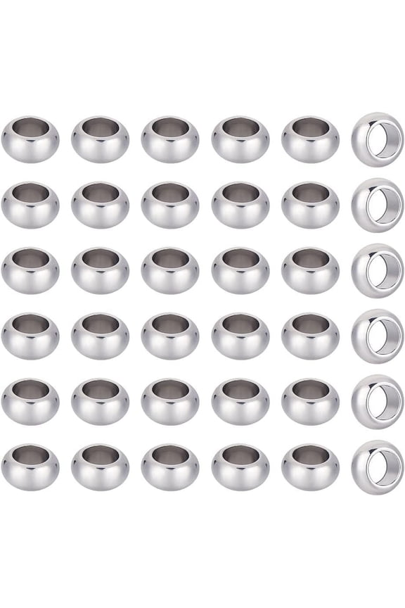 60pcs Rondelle Spacer Beads Stainless Steel Loose Beads 6mm Hole Spacer Beads Smooth Surface Beads Finding for DIY DIY Bracelet Necklace Jewelry Making Craft