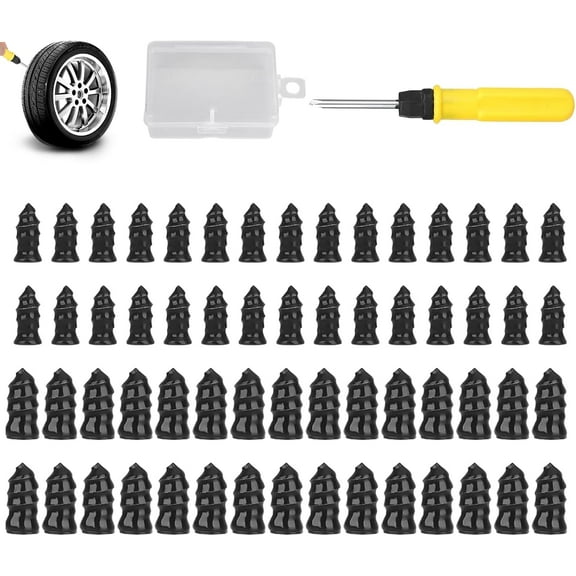 60pcs Screw-in Tire Repair Kit, 2-Size Heavy Duty Rubber Plugs with Tool for Car, Motorcycle, Truck & Tractor, DIY Vacuum Tire Puncture Fix