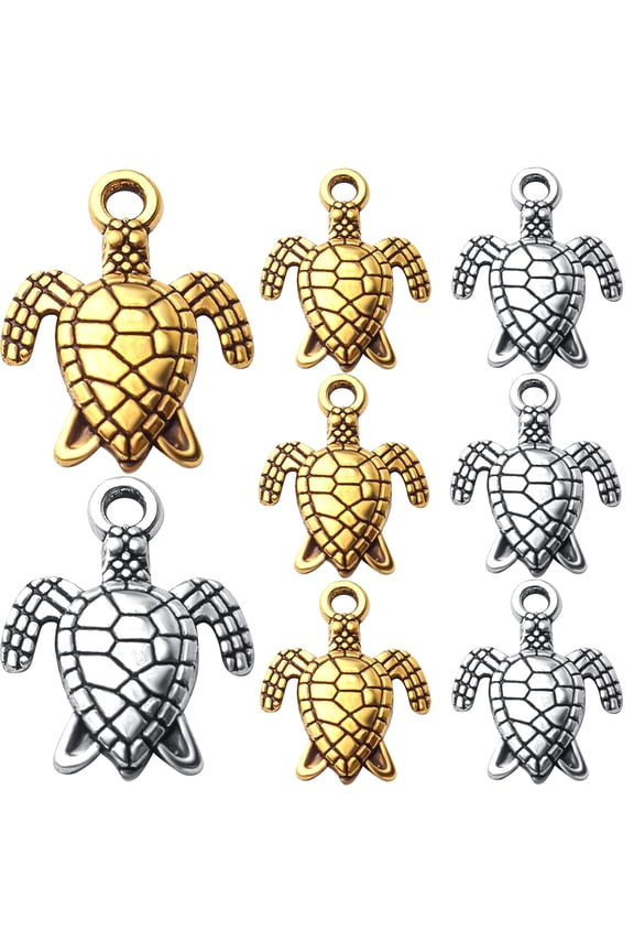 60pcs Sea Turtle Charms Alloy Tortoise Charm Pendant Animal Charms for Earring Necklace Bracelet Jewelry Making,16mm12mm,Antique Gold,Antique Silver