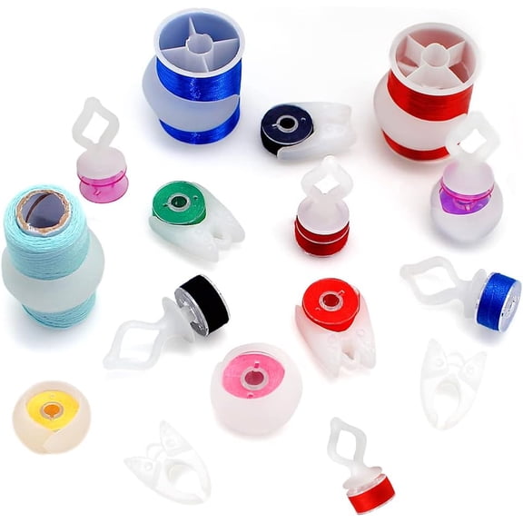 60pcs Semi Clear Silicone Thread Spool Savers, Includes 20 Thread Spool Huggers, 20 Bobbin Clips, 20 Bobbin Holders  Control Thread Ends and Keep Spools Tightly Wound for Sewing Storage