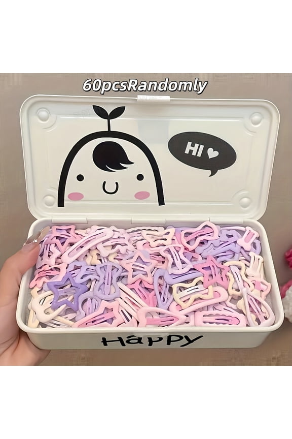 60pcs Set of Light Pastel Gradient Hair Clips, Macaron-Colored Star Hair Clips in Pink Light Purple Light Yellow, Randomly(Box not included)