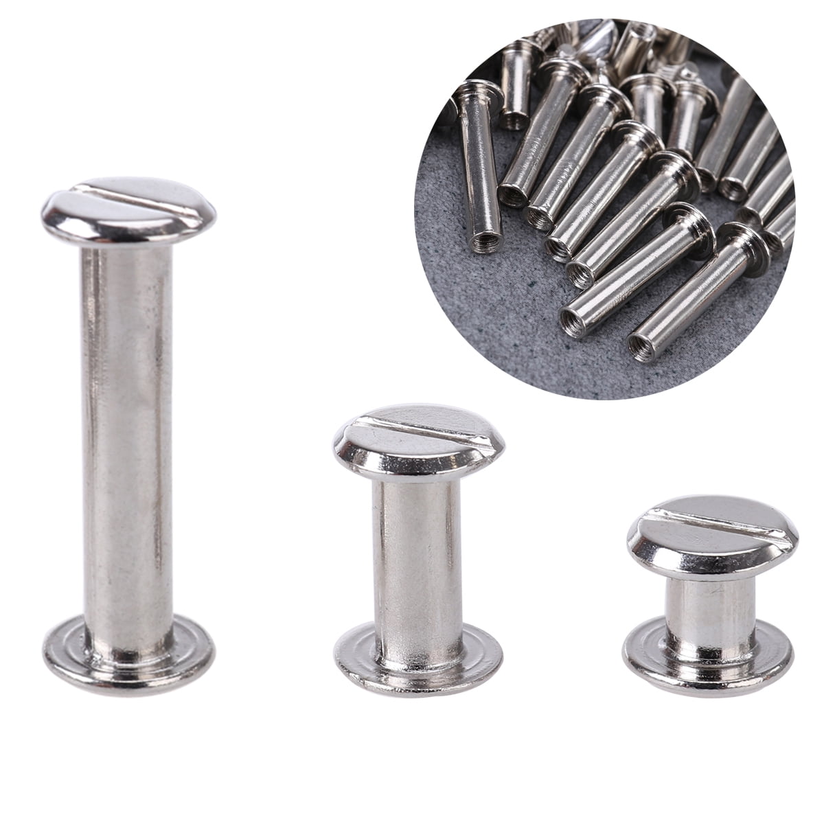 60pcs Silver Round Flat Head Stud Screw Kit Assorted Screw Posts Metal