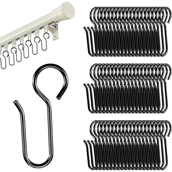 60pcs Small Curtain Track Hooks, S Shaped Curtain Pins for Drapery, Tiny Short Metal Drape Pins, Flexible Track Holders for Home Use - Black