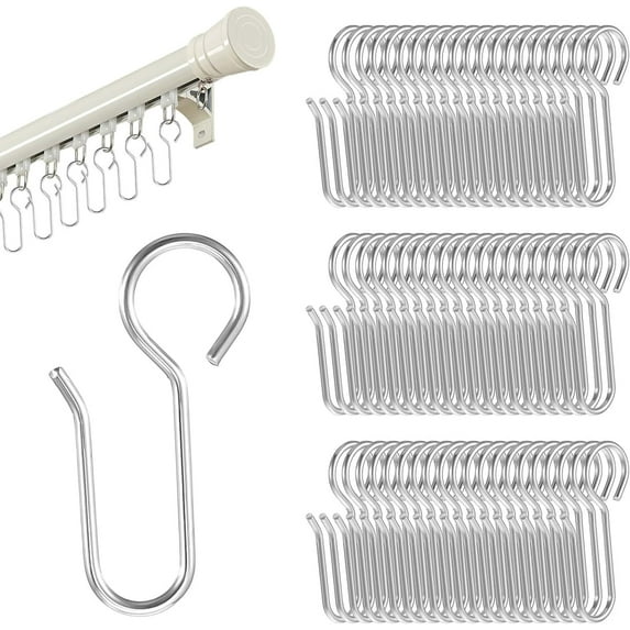 60pcs Small Curtain Track Hooks, S Shaped Short Drape Pins for Flexible Ceiling Curtain Track Rollers, Metal Rod Clips Holder - Silver