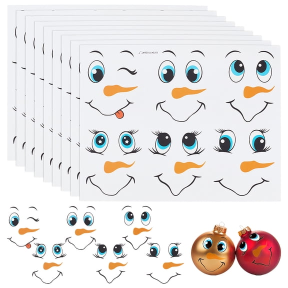 60pcs Snowman Face Stickers for Crafts Snowman Face Decals Christmas Ornaments PVC Decorative Art Stickers for Home Decor Window Wall