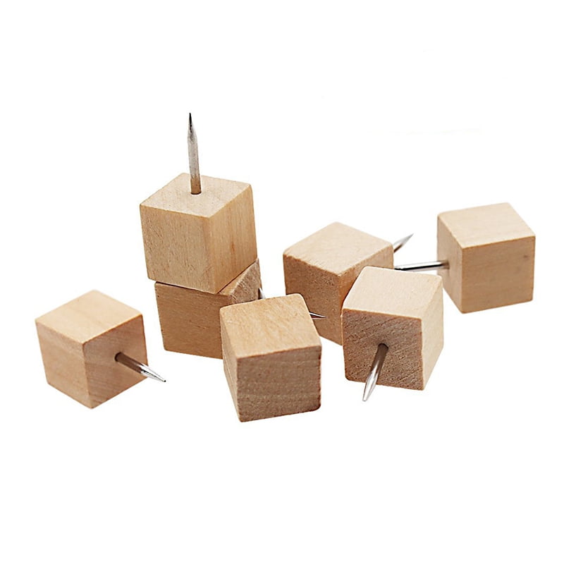 60pcs Square Wood Decorative Push Pins, Wood Head and Steel Needle Point Thumb Tacks for Photos