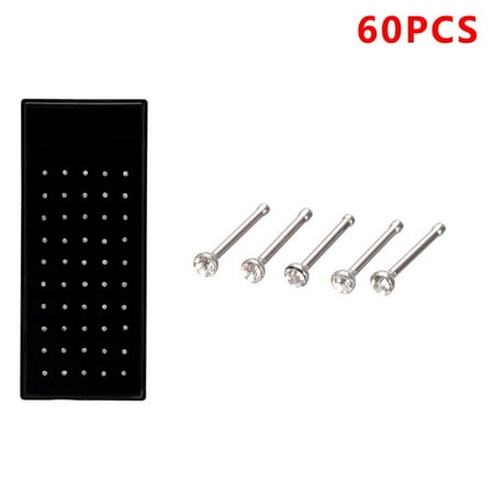 60pcs Stainless Steel Adults Nose Studs Rhinestone Piercing Nose Studs Rings Pins
