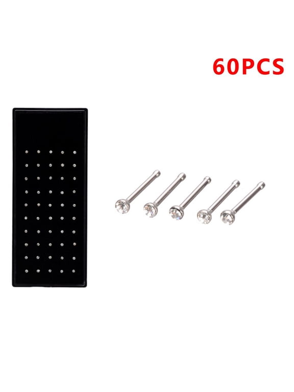 60pcs Stainless Steel Adults Nose Studs Rhinestone Piercing Nose Studs Rings Pins