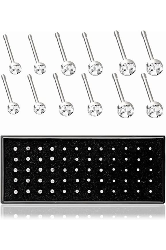 60pcs Stainless Steel Nose Studs Rings Body Piercing Jewelry for Women Men 22G 1.5mm 2mm 2.5mm