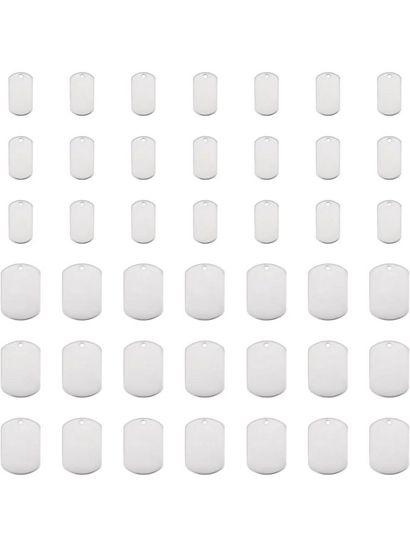 60pcs Stamping Blank Tag Pendants Rectangle Charms Stainless Steel Pendants 30mm Long Metal Smooth Charms With Hole 1.8 mm for DIY Necklace Jewelry Making