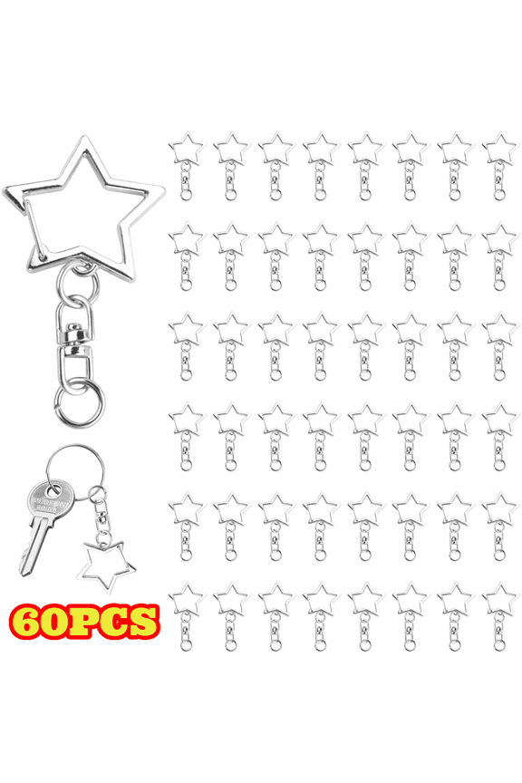 60pcs Star Shaped Spring Snap Keychain Clips, Metal Swivel Clasp Snap Hook Key Ring with Chain Hanging Buckle