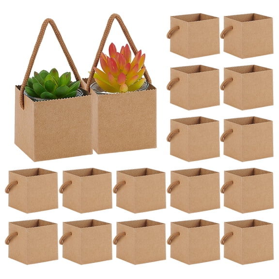 60pcs Succulent Wrap Bags Succulent Gift Box Fits 2.5 Inch Pots Mini Square Kraft Paper Basket with Handles