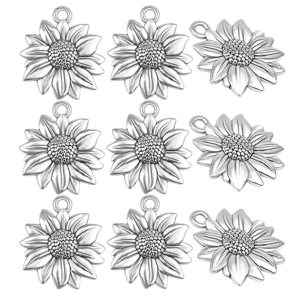 60pcs Sunflower Charms Pendants Alloy Vintage Flower Dangle Charms for DIY Earrings Necklace Bracelet Jewelry Making, Antique Silver
