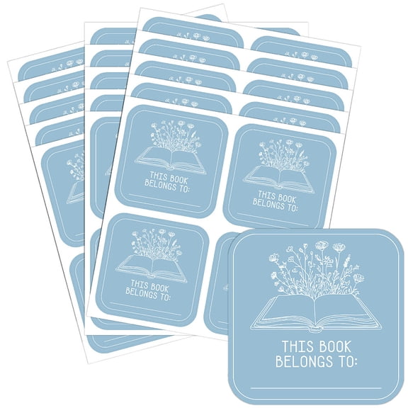 60pcs This Book Belongs to Stickers Blue Book Plates Labels 2 x 2 Inch Flower Book Designed Book Stamp Teacher Tags Book Name Stickers DIY