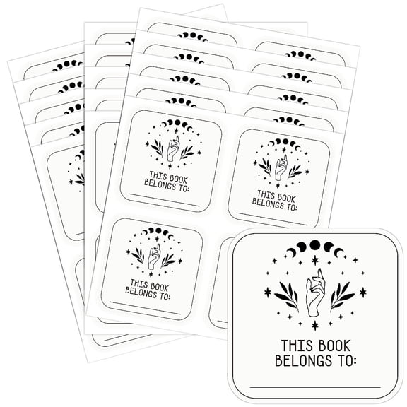 60pcs This Book Belongs to Stickers Book Plates Labels 2 x 2 Inch Moon Phase Designed Book Stamp Teacher Tags Book Name Stickers DIY