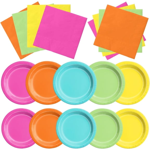 60pcs Tropical Plates and Napkins - Hawaiian Party Supplies Pink Green Yellow Summer Themed Tableware for Luau Party Decorations