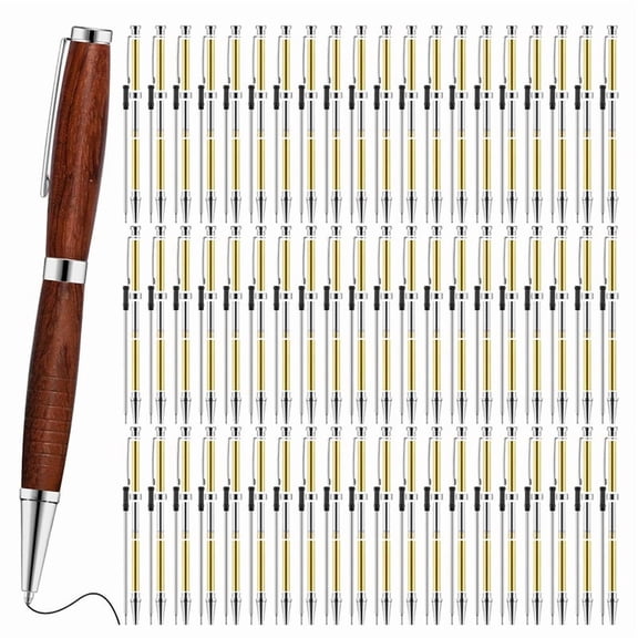 60pcs Twist-Out Pen Kit for Woodturn 7mm Slim Pen Bulk with Refill Pack Woodturn Projects for DIY Crafts Silver