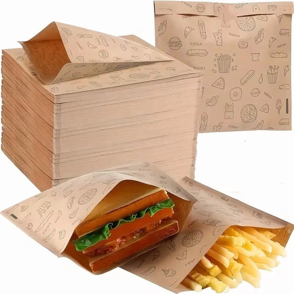 60pcs Unbleached Oil-Proof Kraft Paper Bags - Eco-Friendly Food Packaging for Bread, Sandwiches, and Snacks