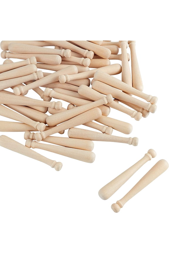 60pcs Unfinished Mini Wooden Baseball Bats 3 Inch Half Drilled Natural Wood Baseball Bat Unpainted Baseball Bat Beads for Keychain Accessories Action Figures DIY Craft Projects