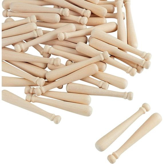 60pcs Unfinished Mini Wooden Baseball Bats 3 Inch Half Drilled Natural Wood Baseball Bat Unpainted Baseball Bat Beads for Keychain Accessories Action Figures DIY Craft Projects