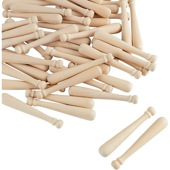 60pcs Unfinished Mini Wooden Baseball Bats 3 Inch Half Drilled Natural Wood Baseball Bat Unpainted Baseball Bat Beads