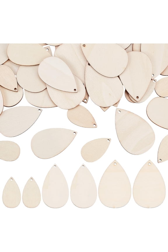 60pcs Unfinished Wooden Teardrop Earring Blank Earring Pendant 3 Sizes Wood Earring Blanks for Women Dangle Earrings Charms Bulk for Jewelry Making Decoration Pendants