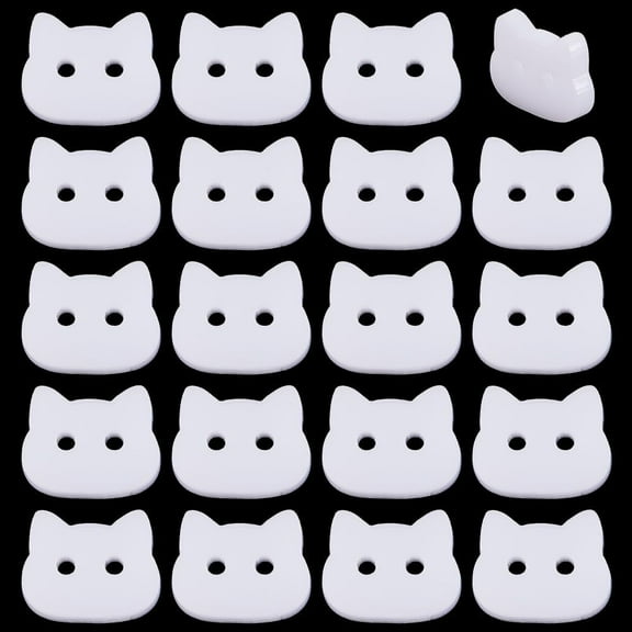 60pcs White Cat Head Buttons 2 Holes Sewing Replacement Button Small Cat Shape Acrylic Buttons Flatback Decorative Craft Button for Sewing Decorations DIY Clothing Crafting 11x14x3 mm