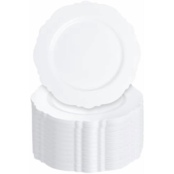60pcs White Plastic Plates -10.25inch Baroque White Disposable Dinner Plates for Upscale Parties/Wedding