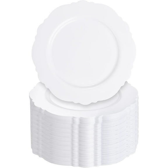 60pcs White Plastic Plates -10.25inch Baroque White Disposable Dinner Plates for Upscale Parties/Wedding