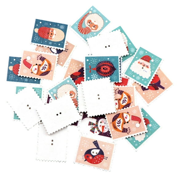 60pcs Wood 2 Holes Square Button Christmas DIY Painted Button Clothing Accessory