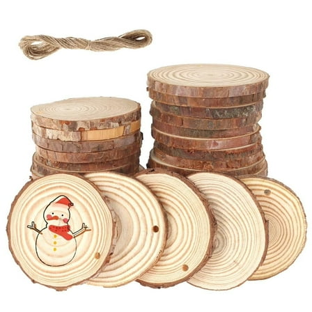 60pcs Wood Slices Natural Round Wood Slices Unfinished Wooden Slabs for Arts Painting DIY Crafts Wedding Decorations Christmas Ornaments