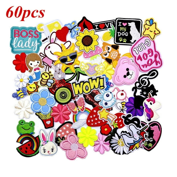 60pcs/lot Random Mix Sew-on Iron on Patches Fashion Embroidered Badge Clothes
