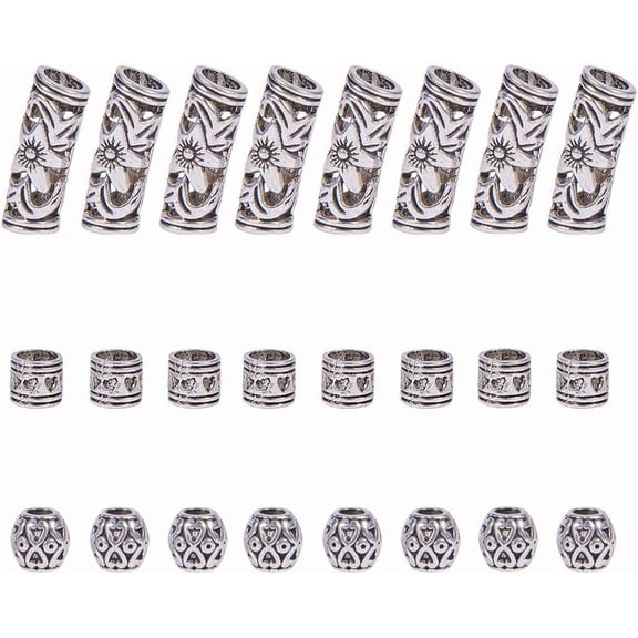 60pcs of 3 Styles Dreadlocks Beads Hair Beads Hair Braiding Jewelry Hair Decoration Accessories in Tibetan Style Silver