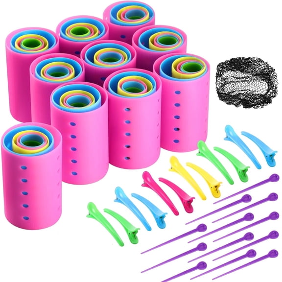 60-Piece Curling Roller Set with Pins, Clips and Hair Net, 6 Sizes Heatless Hair Curlers for Women and Girls