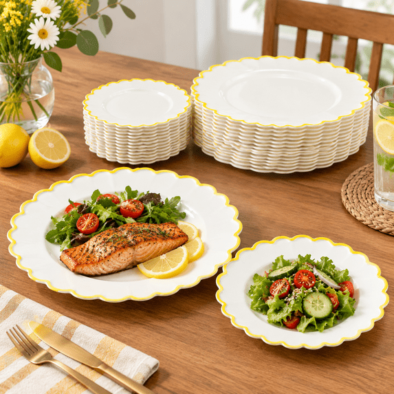 Scalloped Pearlware Rim 60plastic Plates Scalloped With Rim For Party - Walmart.com