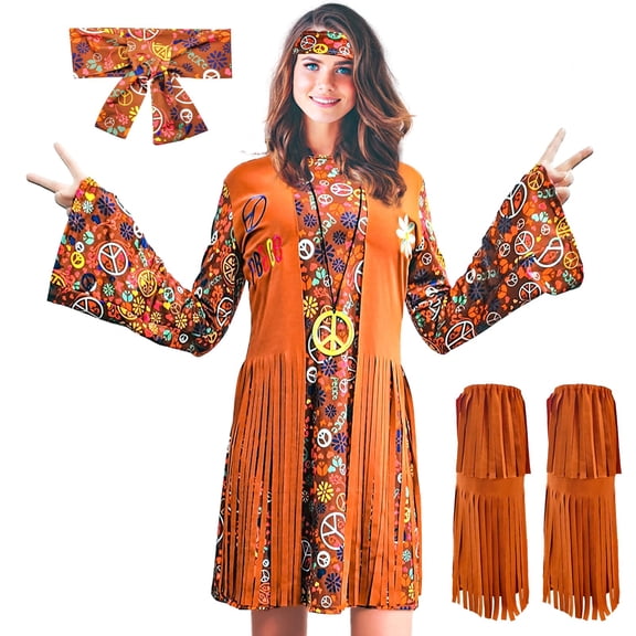 60s 70s Outfits for Women Hippie Costume Disco Dress,Halloween Party Dress Set