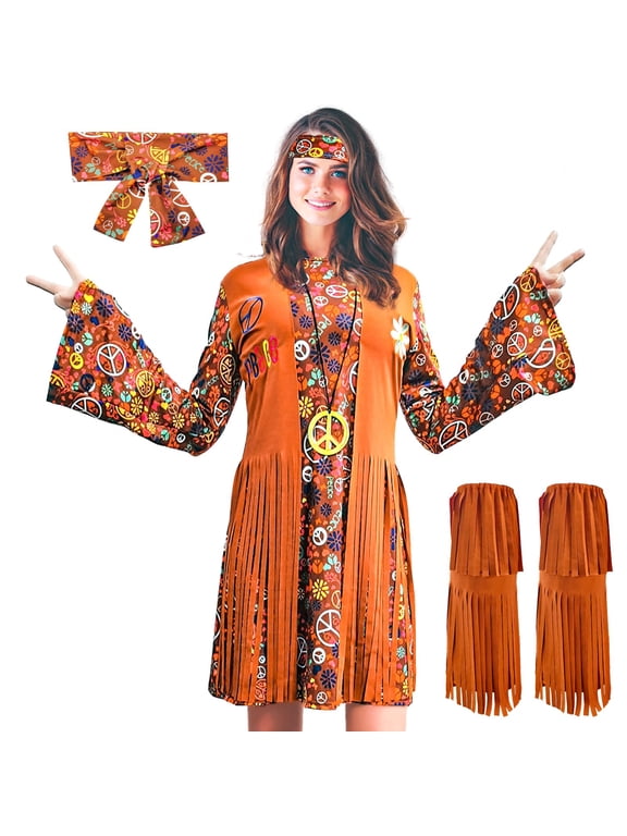60s 70s Outfits for Women Hippie Costume Disco Dress,Halloween Party Dress Set