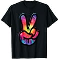thumbnail image 1 of 60s 70s Tie Dye Peace Hand Sign Shirt - Hippie T-ShirtMen and women, Black T-shirt, size: Extra large, 1 of 4