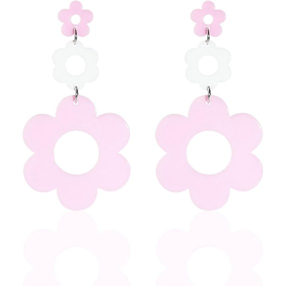 60s 70s Vintage Daisy Flower Floral Drop Dangle Earring for Women Bohemian Retro Resin Acrylic Petal Statement Earring Lovely Jewelry Birthday Gift