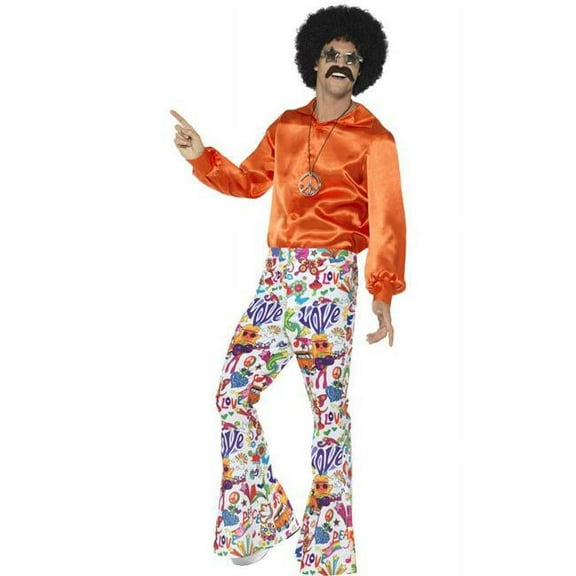 60s Groovy Flared Trousers Mens Adult White Medium Male Fancy Dress Party Book Week Halloween