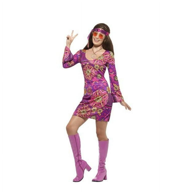 60s Hippie Chick Costume With Dress Adult Multi Coloured 60s Hippie Chick Costume With Dress Adult Multi Coloured