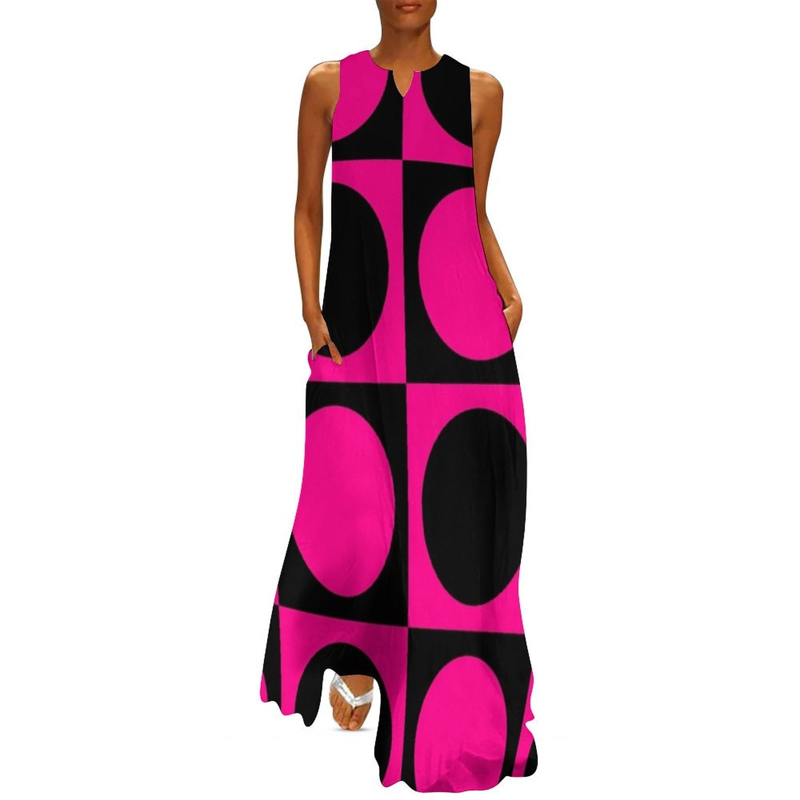 60s Pink Circle Mod Mondrian Long Dress summer woman dress 2024 dresses