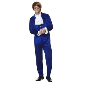 60s Swinger Suit for Adult Men Halloween Party Cosplay Costume, 1960s Royal Blue Funny Groovy Spy Outfit, Size L Large