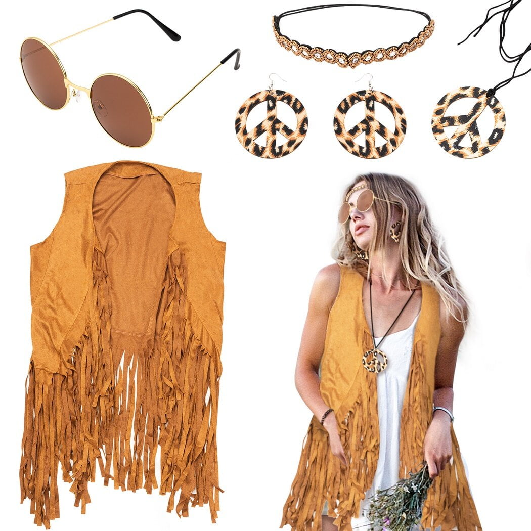 60s Women's Hippie Costume Outfit, Fancy Dress for Women, Disco Fringe ...