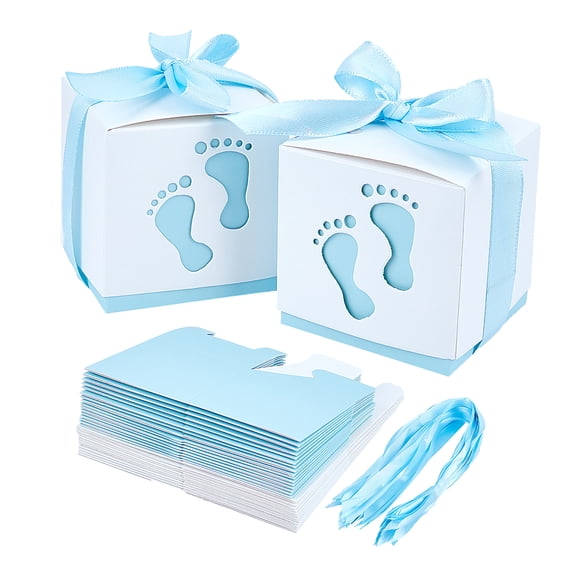 60sets Paper Gift Box Wedding Decoration Folding Boxes with Footprints Pattern Blue 60x60x60mm