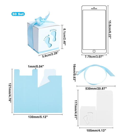 60sets Paper GiftBox Wedding Decoration FoldingBoxes with Footprints Pattern Blue 60x60x60mm